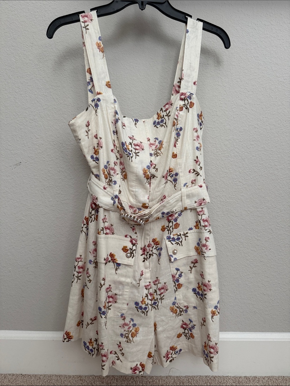 Floral Linen Blend Sundress with Belt
